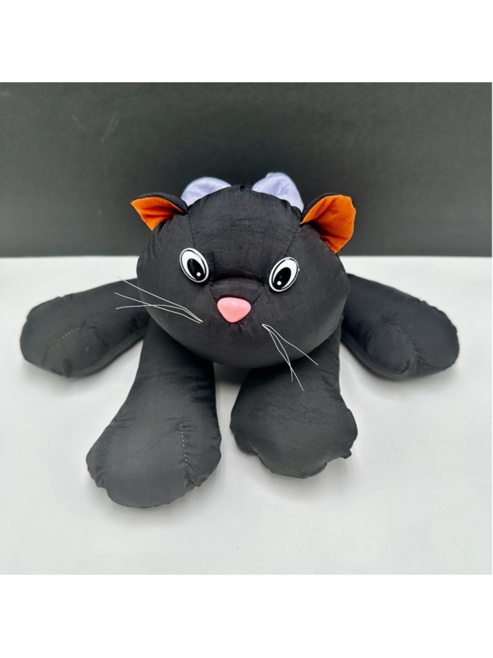 Vintage Halloween Stuffed Animal BLACK CAT Plush Nylon Toy 1993 Gibson Greetings - Picture 1 of 9